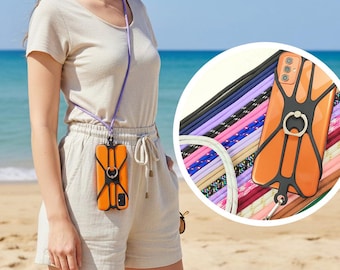 Universeller Handyhalter Lanyard Silikon Handyhülle mit Fingerring Bunte Strap Halsschlaufe Halskette Kordel Handyständer