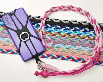 Universal Cell Phone Holder Braided Silicon Common Phone Case Finger Ring Colorful Strap Neck Lanyard Sling Necklace Cord Mobile Phone Stand
