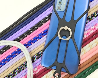 Universal Cell Phone Holder Silicon Common Phone Case with Finger Ring Colorful Strap Neck Lanyard Sling Necklace Cord Mobile Phone Stand