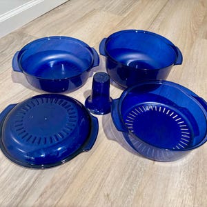 Vintage Tupperware TupperWave Marinblå 5-delad mikrovågsugnsset