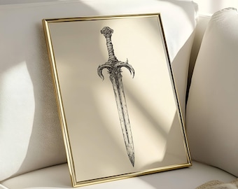 Künstlerisches Schwert Poster, Fantasy Dekor, Mittelalter Kunstdruck, Wandkunst für Zuhause, Einzigartiges Geschenk für Sammler