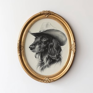 Vintage Cowboy Dachshund Sketch, Cowboy Dog Art, Dog Wall Art, Cowboy Decor, Cowboy Wall Art, Western Dog Wall Art, Funny Print, Western Dog