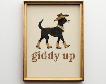 Vintage Cowboy Dog Sketch, Cowboy Dog Art, Dog Wall Art, Cowboy Decor, Cowboy Wall Art, Western Dog Wall Art, Funny Print, Western Dog