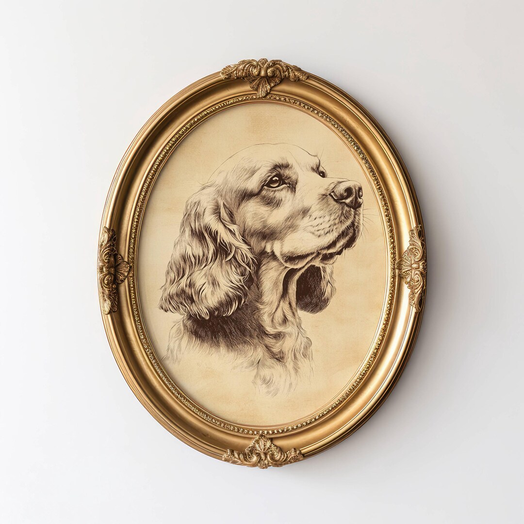 Vintage Cocker Spaniel Wall Art, Dog Illustration Office Decor Wall Art ...