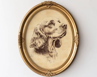 Arte mural vintage de cocker spaniel, ilustración de perro, decoración de oficina, impresión en colores neutros, boceto de cocker spaniel, regalo para amantes de los perros.