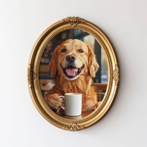Golden Retriever Sipping Coffee Wall Art, Cute Puppy Poster, Coffee Lover Art, Funny Gift, Funny Dog Print, Modern Wall Decor, Golden