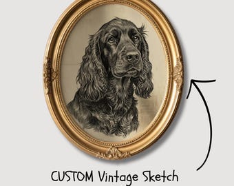 CUSTOM Vintage Dog Sketch, Wall Art of Dogs, CUSTOM Sketch, Antique Dog Art, Portrait Style Print, Vintage Pet Artwork, Watercolor Paper