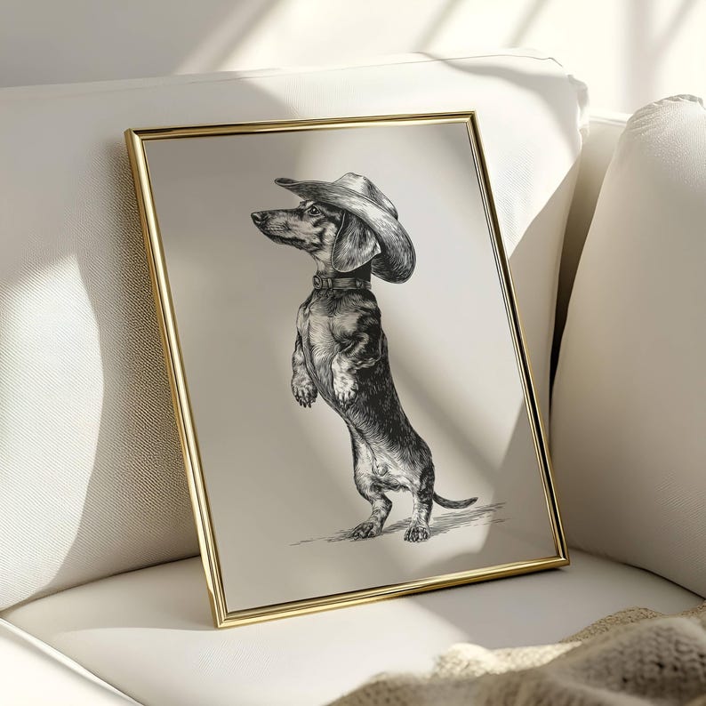 Vintage Cowboy Dachshund Sketch, Cowboy Dog Art, Dog Wall Art, Cowboy Decor, Cowboy Wall Art, Western Dog Wall Art, Funny Print, Western Dog image 5