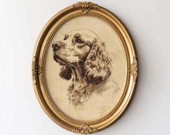 Vintage Cocker Spaniel Wall Art, Dog Illustration Office Decor Wall Art, Neutral Color Print, Cocker Spaniel Sketch, Gift For Dog Lovers