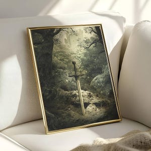 Vintage CastleCore Art, CastleCore Wall Art, Castle Poster, Sword Print For Living Room, Mystical Wall art, Dark Academia, Wall Art Of Sword image 2