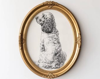 Vintage Cocker Spaniel Wall Art, Dog Illustration Office Decor Wall Art, Neutral Color Print, Cocker Spaniel Sketch, Gift For Dog Lovers