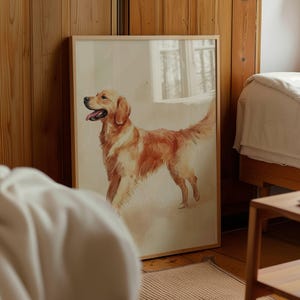 Vintage Golden Retriever Painting, Dog Wall Art, Golden Wall Art Print, Antique Dog Artwork, Retriever Portrait, Watercolor Dog Artwork