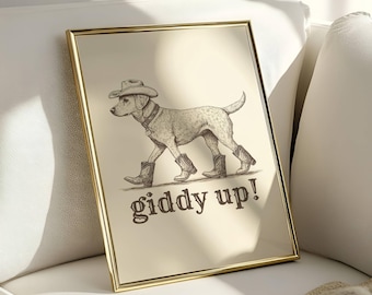 Cowboy Dog Print, Cowboy Dog Art, Dog Wall Art, Cowboy Decor, Cowboy Wall Art, Western Dog Wall Art, Funny Print, Cute Puppy, Golden Dog Art