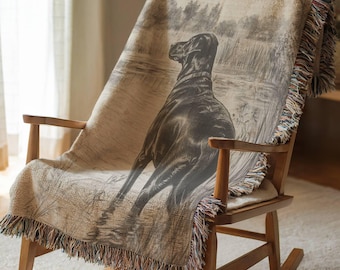 Couverture tissée de Style portrait de Labrador, tapisserie d'art de chien vintage, jeté de cadeau de perte d'animal de compagnie de croquis de laboratoire noir, décor de laboratoire antique, cadeau d'amant de chien