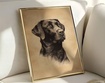 Vintage Lab Sketch, Dog Wall Art, Labrador Wall Art Print, Antique Dog Artwork, Black Lab Portrait, Vintage Pet Artwork, Dog Lover Gift