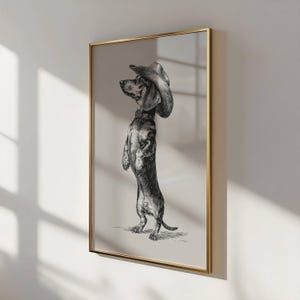 Vintage Cowboy Dachshund Sketch, Cowboy Dog Art, Dog Wall Art, Cowboy Decor, Cowboy Wall Art, Western Dog Wall Art, Funny Print, Western Dog image 2