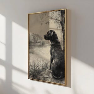 Vintage Dog Sketch, Wall Art of Dogs, Black Lab Sketch, Antique Dog Art, Black Lab Portrait Style Print, Vintage Pet Artwork, Pet Loss