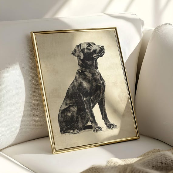 Vintage Lab Sketch, Dog Wall Art, Labrador Wall Art Print, Antique Dog Artwork, Black Lab Portrait, Vintage Pet Artwork, Dog Lover Gift