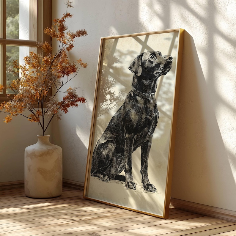 Vintage Lab Sketch, Dog Wall Art, Labrador Wall Art Print, Antique Dog Artwork, Black Lab Portrait, Vintage Pet Artwork, Dog Lover Gift image 4