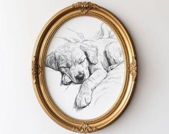 Vintage Dog Sketch, Wall Art of Dogs, Sleeping Puppy Sketch, Antique Dog Art, Labrador Portrait Style Print, Vintage Pet Artwork, Pet Lover