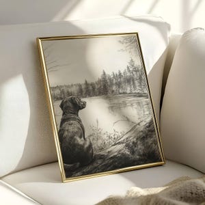 Vintage Dog Sketch, Wall Art of Dogs, Black Lab Sketch, Antique Dog Art, Labrador Portrait Style Print, Vintage Pet Artwork, Pet Loss