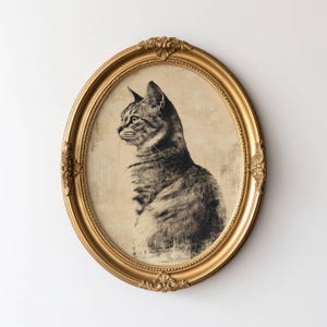 Vintage Cat Sketch, Wall Art of Cats, House Cat Sketch, Antique Cat Art, Old Cat Portrait Style Print, Vintage Pet Artwork, Pet Owner Gift