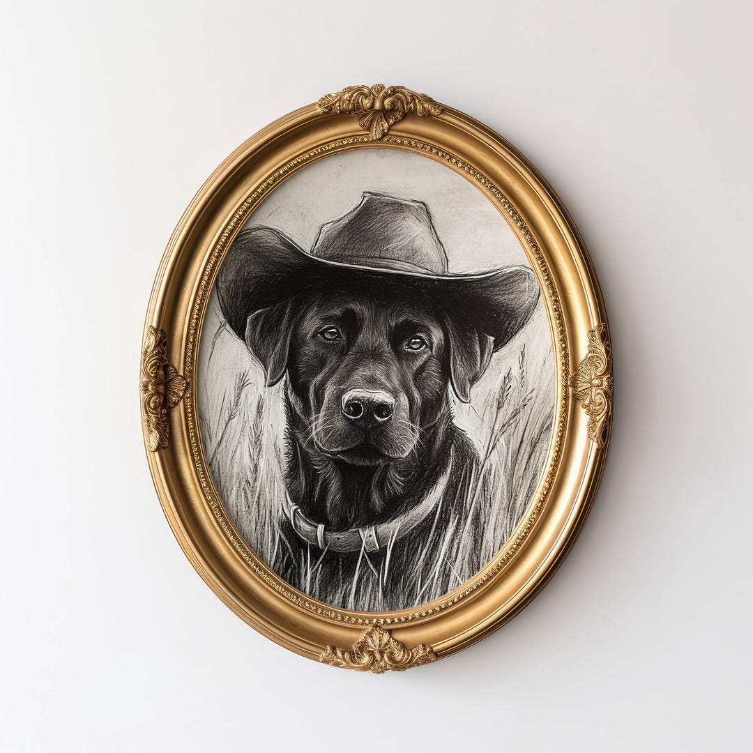 Vintage Cowboy Lab Sketch, Cowboy Dog Art, Dog Wall Art, Cowboy Decor ...