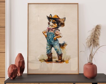 Cowboy Dog Print, Cowboy Dog Art, Dog Wall Art, Cowboy Decor, Nursery, Western Dog Wall Art, Funny Print, Dancing Dog, Dog Art, Kids Room
