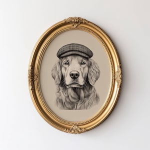 Vintage Golden Retriever Sketch, Dog Wall Art, Golden Wall Art Print, Antique Dog Artwork, Retriever Portrait, Vintage Pet Artwork, Graphite