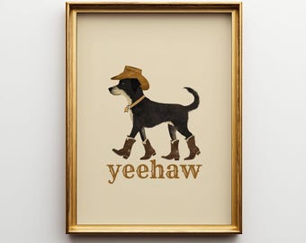 Cowboy Dog Print, Cowboy Dog Art, Dog Wall Art, Cowboy Decor, Cowboy Wall Art, Western Dog Wall Art, Funny Print, Cute Puppy, Dog Art