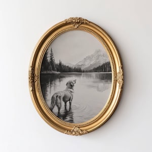 Vintage Golden Retriever Sketch, Dog Wall Art, Golden Wall Art Print, Antique Dog Artwork, Retriever Portrait, Vintage Pet Artwork, Graphite