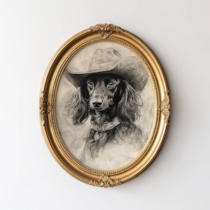Vintage Cowboy Dachshund Sketch, Cowboy Dog Art, Dog Wall Art, Cowboy Decor, Cowboy Wall Art, Western Dog Wall Art, Funny Print, Western Dog