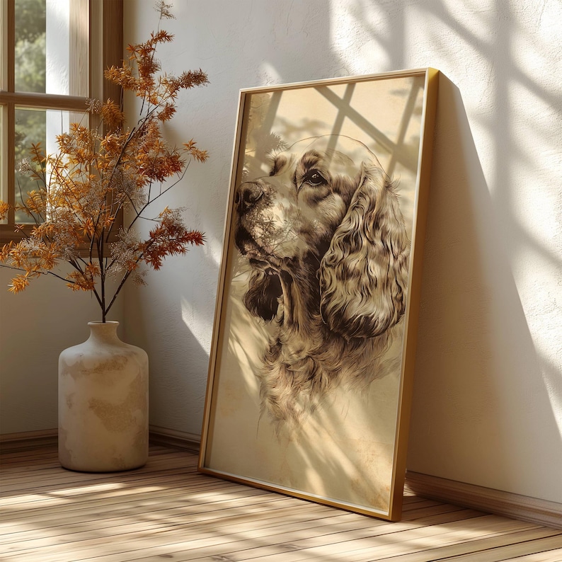 Vintage Cocker Spaniel Wall Art, Dog Illustration Office Decor Wall Art ...