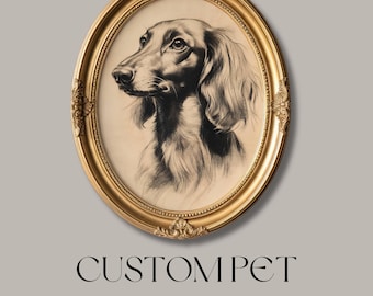 Custom Pet Portrait from Photo, Dog Vintage Portrait Gift, Personalized Vintage Dog Sketch for Dog Mom, Custom Dog Sketch Print, Pet Loss