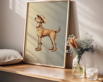 Cowboy Dog Print, Cowboy Dog Art, Dog Wall Art, Cowboy Decor, Cowboy Wall Art, Western Dog Wall Art, Funny Print, Cute Puppy, Dog Art