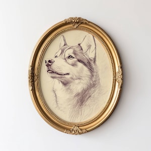 croquis vintage de Husky, art mural chien, impression d&#39;art mural Husky, oeuvre d&#39;art chien antique, portrait husky brun, oeuvre d&#39;art vintage pour animaux de compagnie, cadeau pour amoureux des chiens