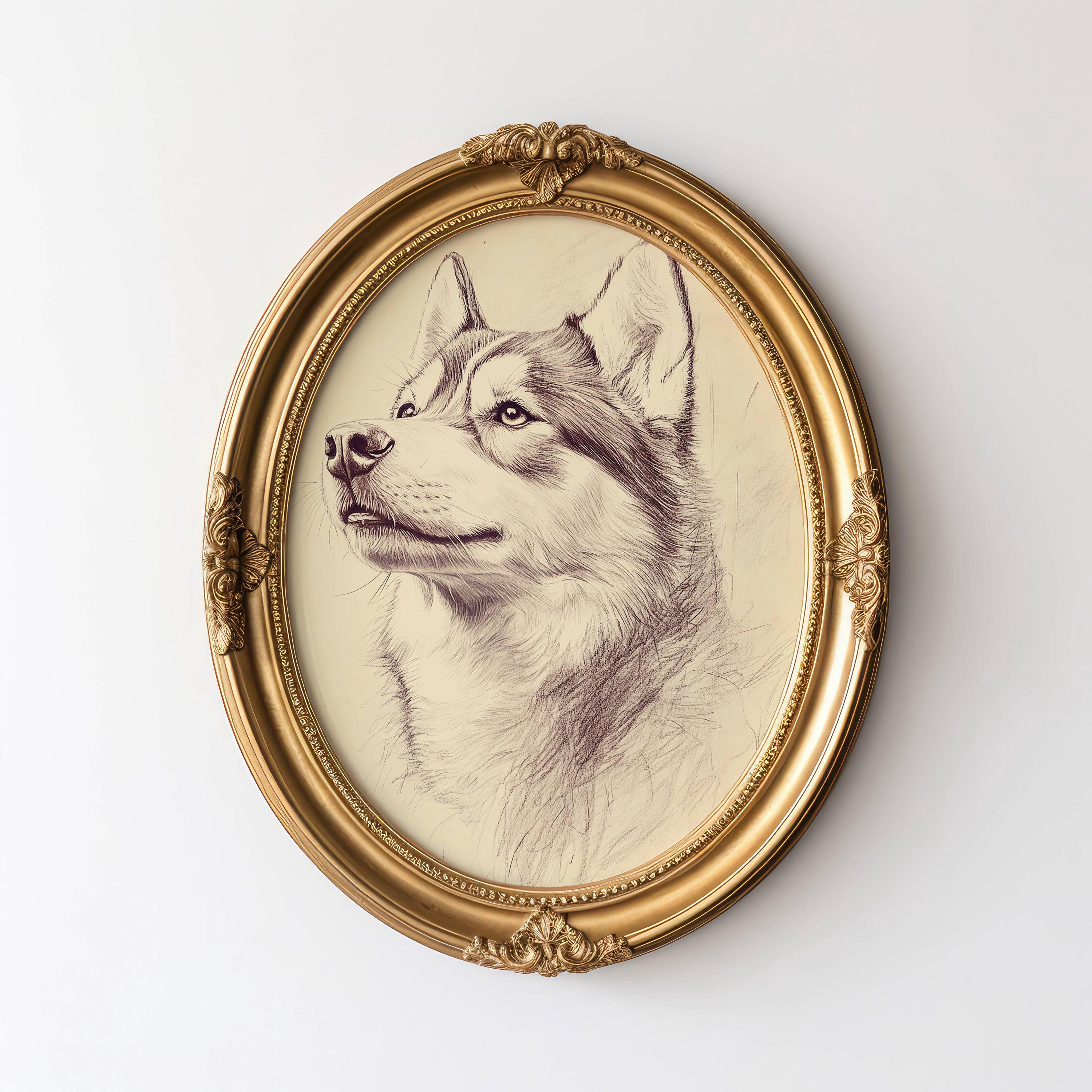 Vintage Husky Sketch, Dog Wall Art, Husky Wall Art Print, Antique Dog Artwork, Brown Husky Portrait, Vintage Pet Artwork, Dog Lover Gift