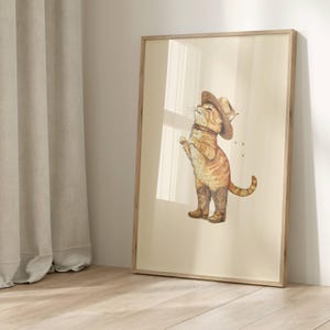 Cowboy Cat Print, Cowboy Cat Art, Cat Wall Art, Cowboy Decor, Cowboy Wall Art, Western Cat Wall Art, Kids Room, Dancing Cat, Nursery