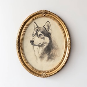 croquis vintage de Husky, art mural chien, impression d&#39;art mural Husky, oeuvre d&#39;art chien antique, portrait husky brun, oeuvre d&#39;art vintage pour animaux de compagnie, cadeau pour amoureux des chiens
