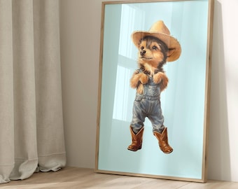 Cowboy Dog Print, Cowboy Dog Art, Dog Wall Art, Cowboy Decor, Kids Wall Art, Western Dog Wall Art, Cute Print, Nursery, Boys Room, Baby Room
