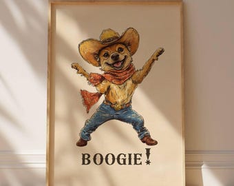 Cowboy Dog Print, Cowboy Dog Art, Dog Wall Art, Cowboy Decor, Kids Room, Western Dog Wall Art, Funny Print, Dancing Dog, Dog Art, Nursery