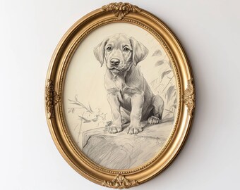 Vintage Dog Sketch, Wall Art of Dogs, Lab Puppy Sketch, Antique Dog Art, Labrador Portrait Style Print, Vintage Pet Artwork, Pet Lover Gift