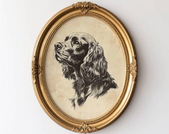 Vintage Cocker Spaniel Wall Art, Dog Illustration Office Decor Wall Art, Neutral Color Print, Cocker Spaniel Sketch, Gift For Dog Lovers
