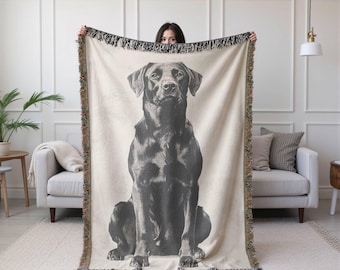 Couverture tissée de Style portrait de Labrador, tapisserie d'art de chien vintage, jeté de cadeau de perte d'animal de compagnie de croquis de laboratoire noir, décor de laboratoire antique, cadeau d'amant de chien
