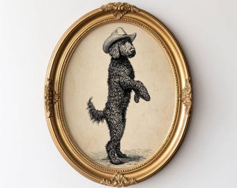 Vintage Labradoodle Sketch, Dog Wall Art, Cowboy Doodle Print, Antique Dog Artwork, Dog Portrait, Vintage Pet Artwork, Dog Lover Gift