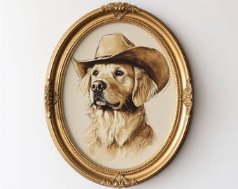 Cowboy Dog Print, Cowboy Dog Art, Dog Wall Art, Cowboy Decor, Cowboy Wall Art, Western Dog Wall Art, Funny Print, Cute Puppy, Golden Dog Art