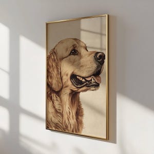 Vintage Golden Retriever Sketch, Dog Wall Art, Golden Wall Art Print, Antique Dog Artwork, Retriever Portrait, Vintage Pet Artwork