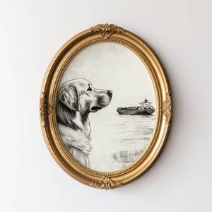 Vintage Golden Retriever Sketch, Dog Wall Art, Golden Wall Art Print, Antique Dog Artwork, Retriever Portrait, Vintage Pet Artwork, Graphite