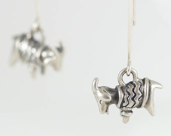 Goat in a Sweater Earrings, Handmade in Sterling Silver, Bronze, or 14k Gold / Dangle Goat Earrings / Billy Goat Earrings