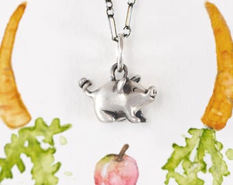 Chubby Pig Necklace, Completely Handmade in Sterling Silver, Bronze, or 14k Gold / Pig Pendant / Pig Charm